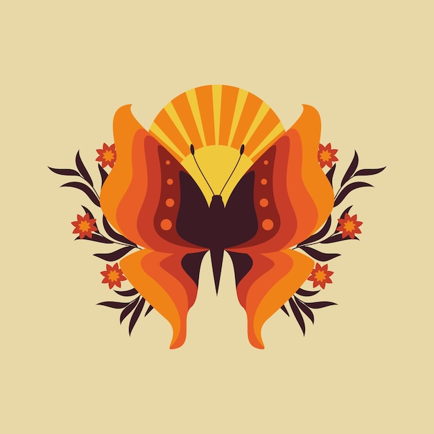 Ilustración de mariposa retro dibujada a mano