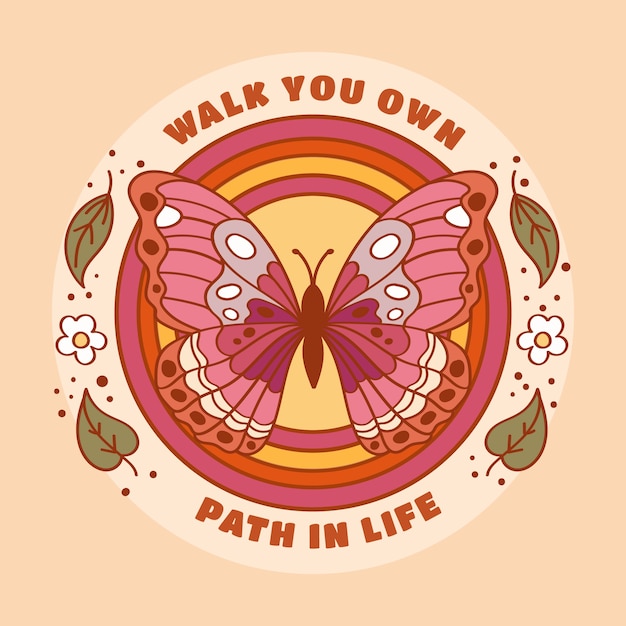 Ilustración de mariposa retro dibujada a mano