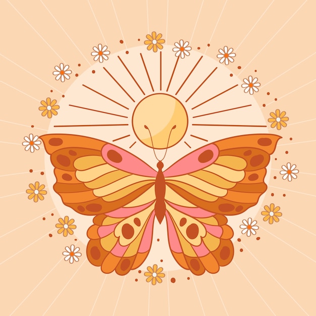 Vector gratuito ilustración de mariposa retro dibujada a mano