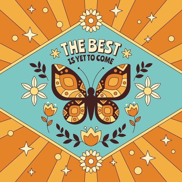 Ilustración de mariposa retro dibujada a mano