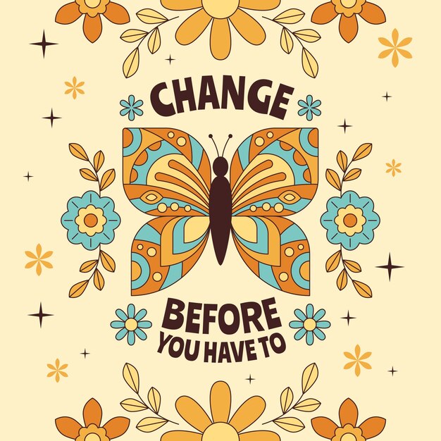 Ilustración de mariposa retro dibujada a mano