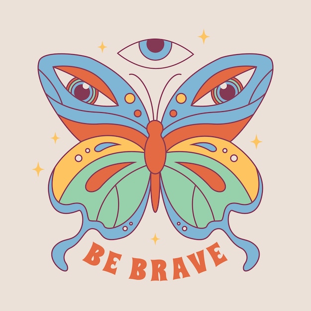 Ilustración de mariposa retro dibujada a mano