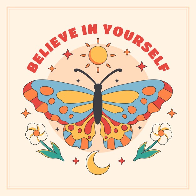 Ilustración de mariposa retro dibujada a mano
