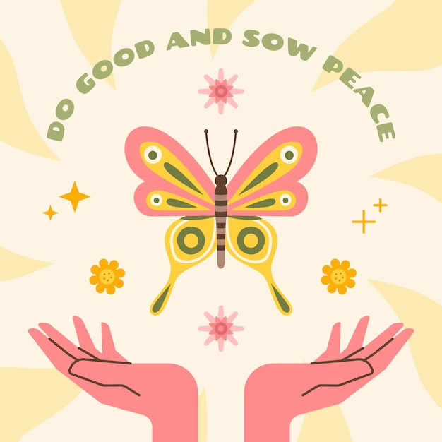 Ilustración de mariposa retro dibujada a mano