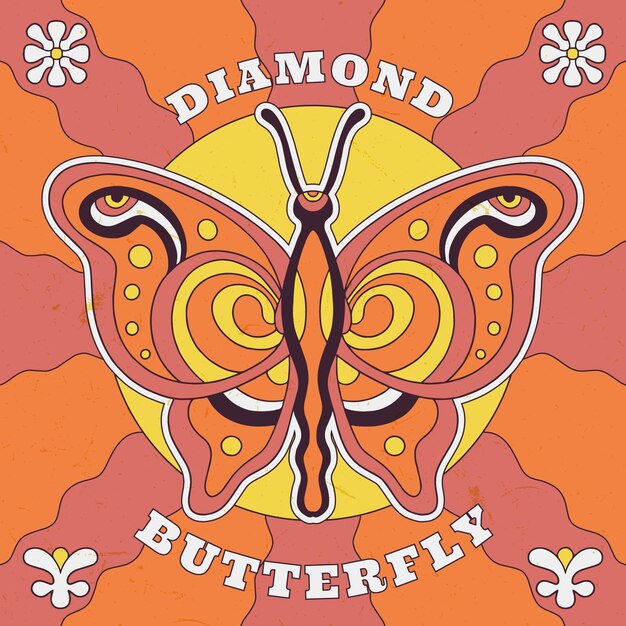 Ilustración de mariposa retro dibujada a mano