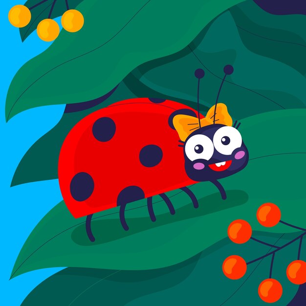 Ilustración de mariquita de dibujos animados dibujados a mano