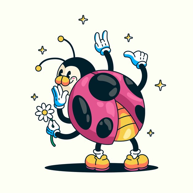 Ilustración de mariquita de dibujos animados dibujados a mano