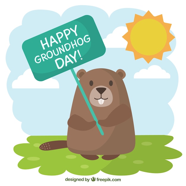 Ilustración de marmota con un cartel de felicitación