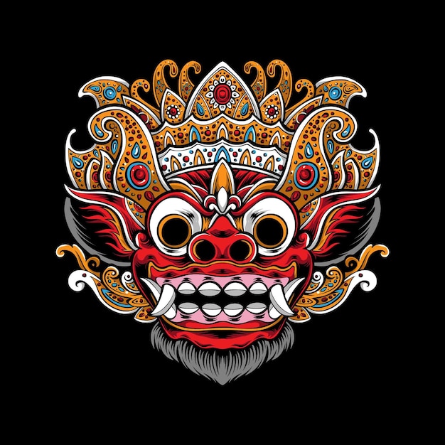 Ilustración de máscara de barong balinés