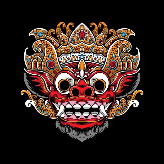 Ilustración de máscara de barong balinés