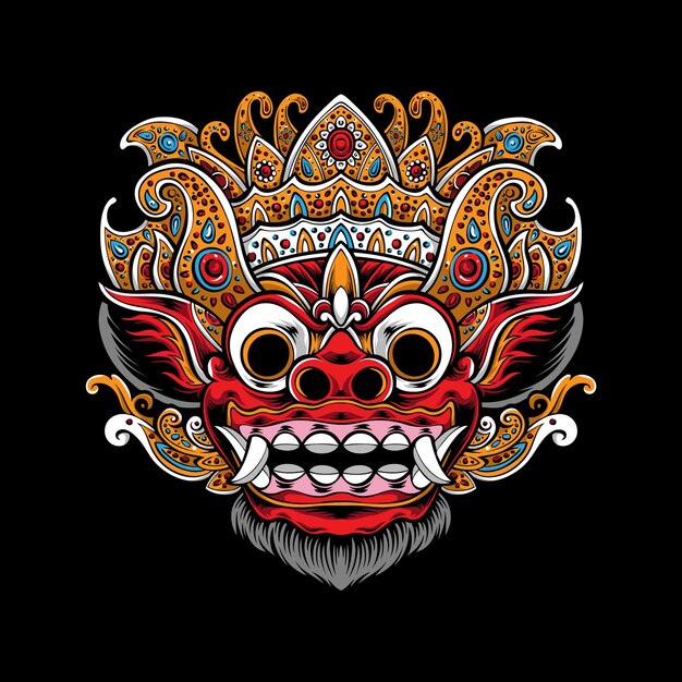 Ilustración de máscara de barong balinés