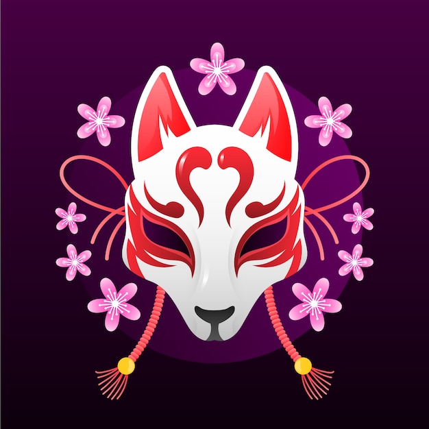 Ilustración de máscara de kitsune degradado