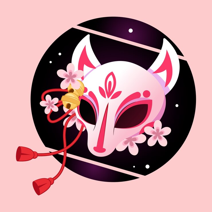 Vector gratuito ilustración de máscara de kitsune degradado