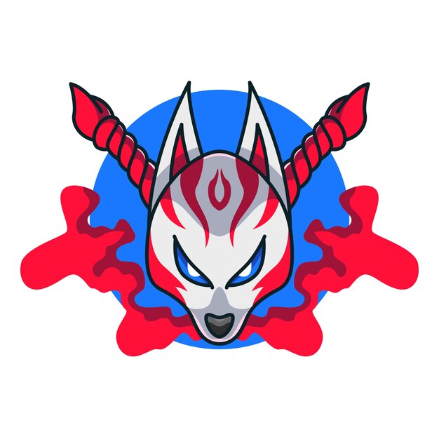 Ilustración de máscara kitsune dibujada a mano