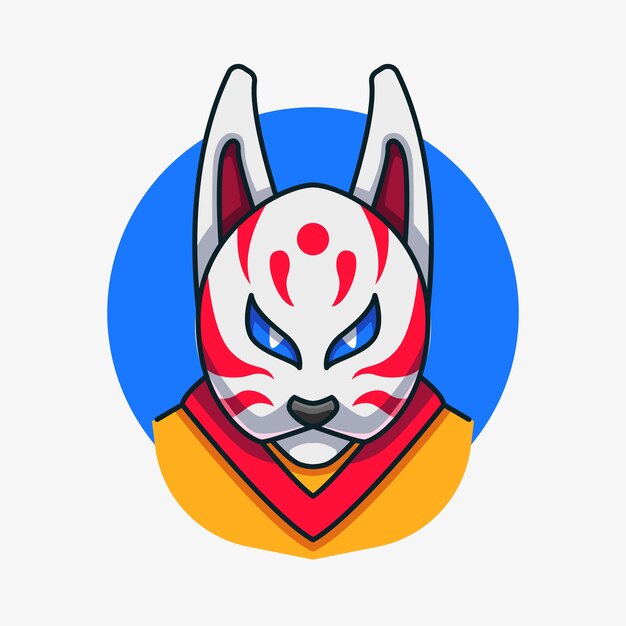 Ilustración de máscara kitsune dibujada a mano
