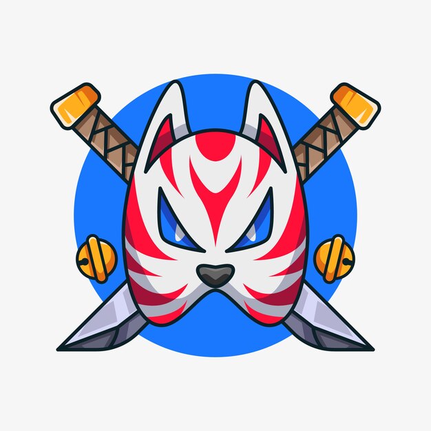 Ilustración de máscara kitsune dibujada a mano
