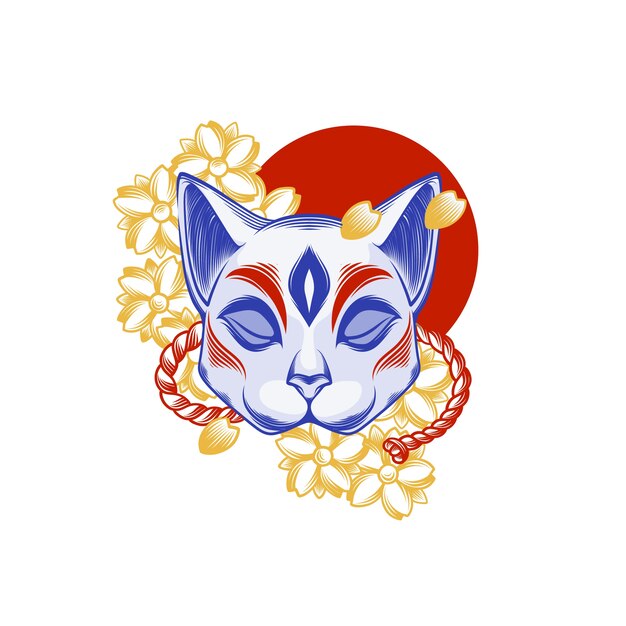 Ilustración de máscara kitsune dibujada a mano