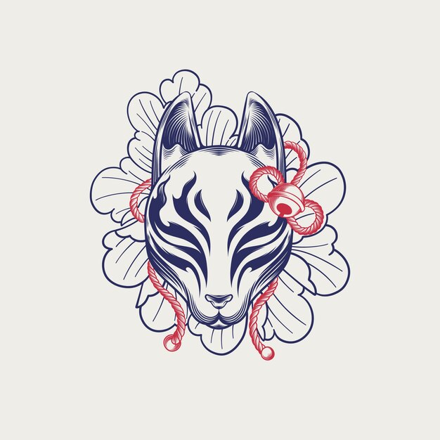 Ilustración de máscara kitsune dibujada a mano
