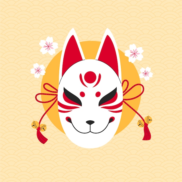 Vector gratuito ilustración de máscara kitsune dibujada a mano