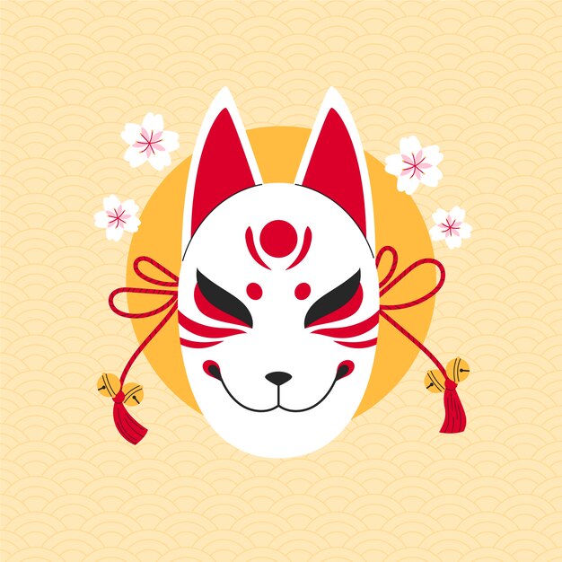 Ilustración de máscara kitsune dibujada a mano