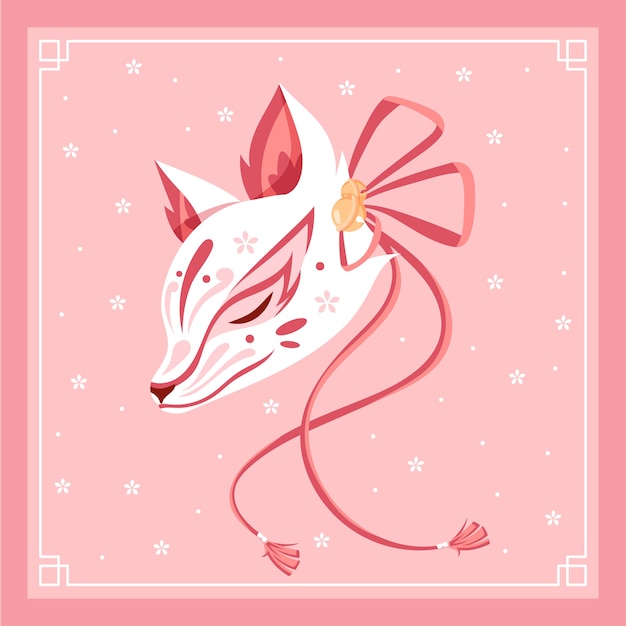 Ilustración de la máscara de kitsune dibujada a mano