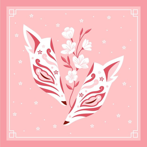 Ilustración de la máscara de kitsune dibujada a mano