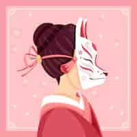 Vector gratuito ilustración de máscara kitsune dibujada a mano