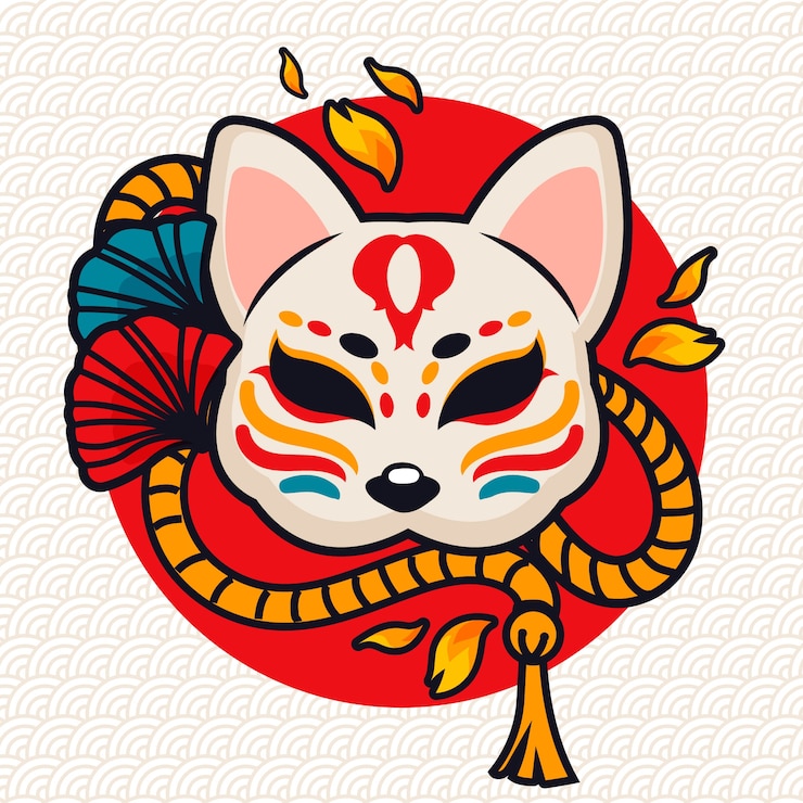 Vector gratuito ilustración de máscara kitsune de diseño plano dibujado a mano