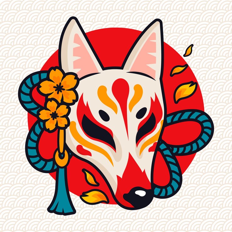Vector gratuito ilustración de máscara kitsune de diseño plano dibujado a mano