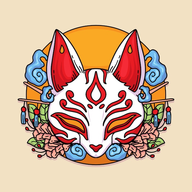 Vector gratuito ilustración de máscara kitsune de diseño plano dibujado a mano