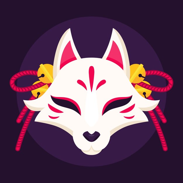 Ilustración de máscara kitsune de diseño plano dibujado a mano