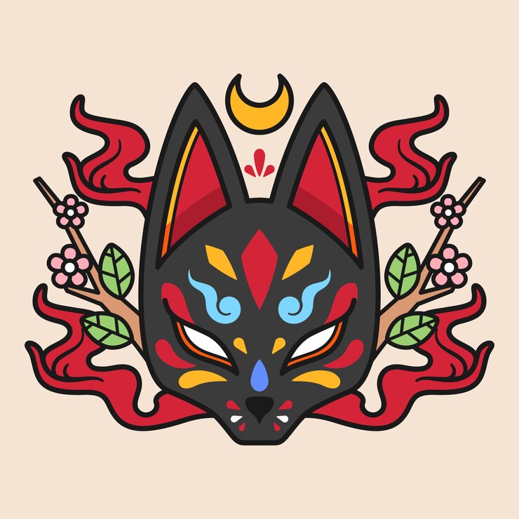 Vector gratuito ilustración de máscara kitsune de diseño plano dibujado a mano