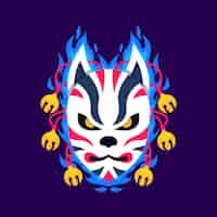 Vector gratuito ilustración de máscara kitsune de diseño plano dibujado a mano