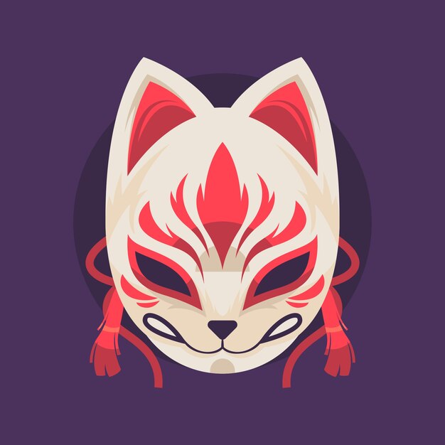Ilustración de máscara kitsune de diseño plano dibujado a mano