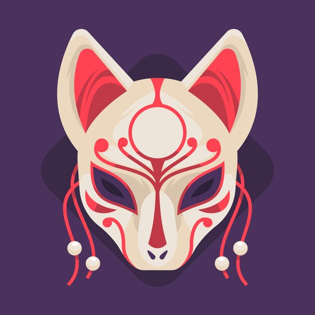 Ilustración de máscara kitsune de diseño plano dibujado a mano