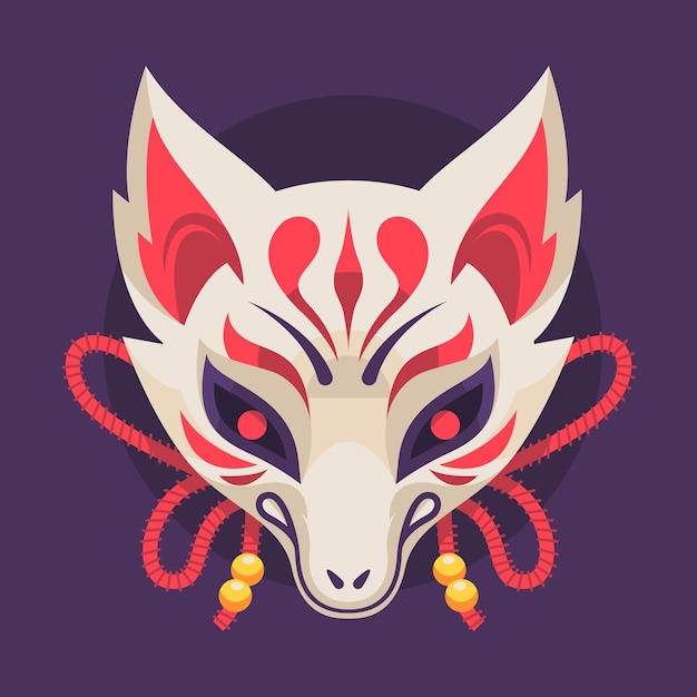 Ilustración de máscara kitsune de diseño plano dibujado a mano