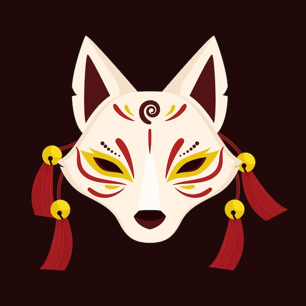 Vector gratuito ilustración de máscara kitsune de diseño plano dibujado a mano