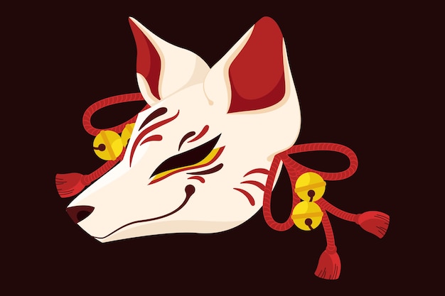 Ilustración de máscara kitsune de diseño plano dibujado a mano