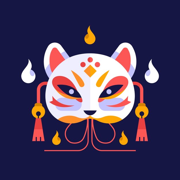 Ilustración de máscara kitsune de diseño plano