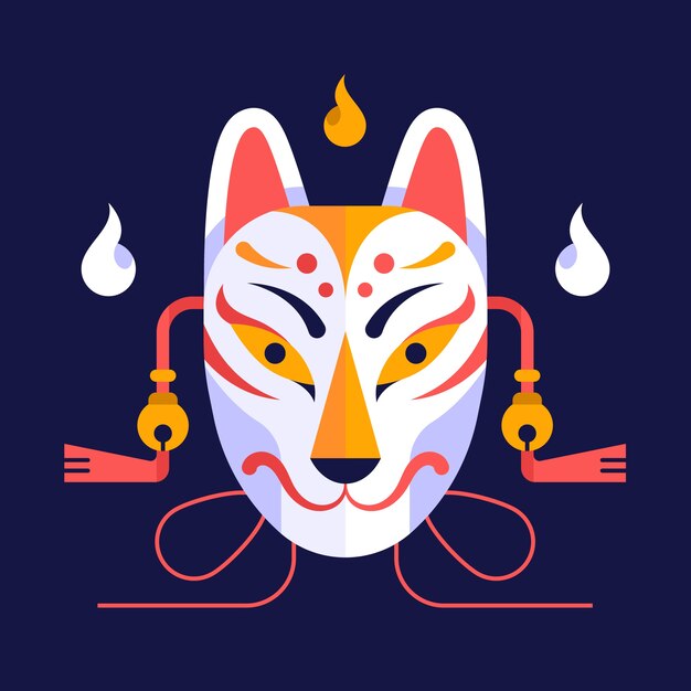 Ilustración de máscara kitsune de diseño plano