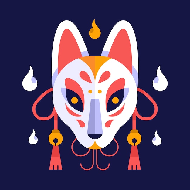 Ilustración de máscara kitsune de diseño plano