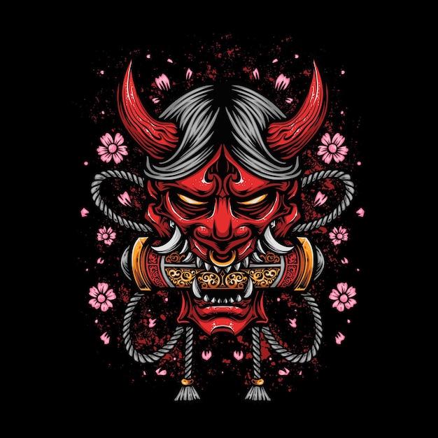 Ilustración de la máscara roja del demonio Oni
