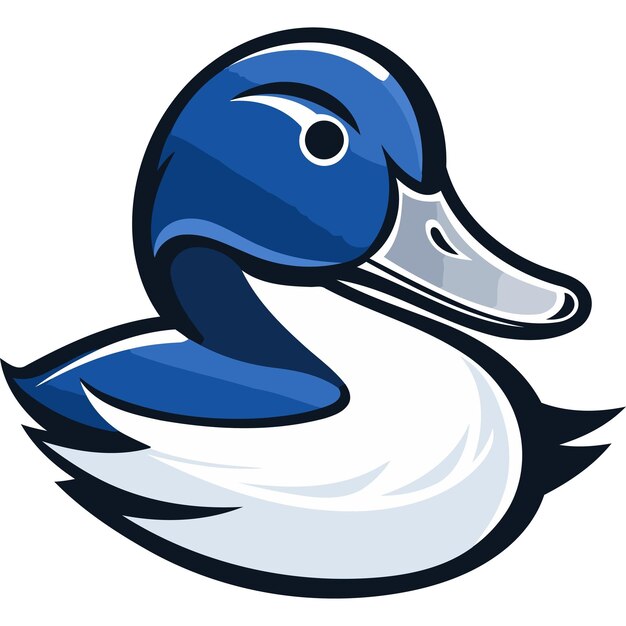 Ilustración de la mascota del pato azul y blanco