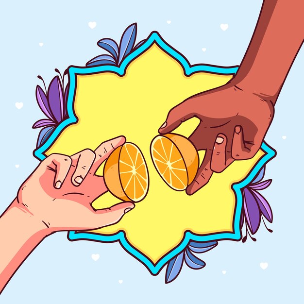 Ilustración de media naranja dibujada a mano
