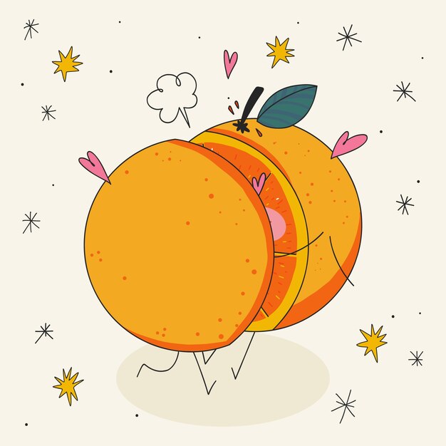 Ilustración de media naranja dibujada a mano