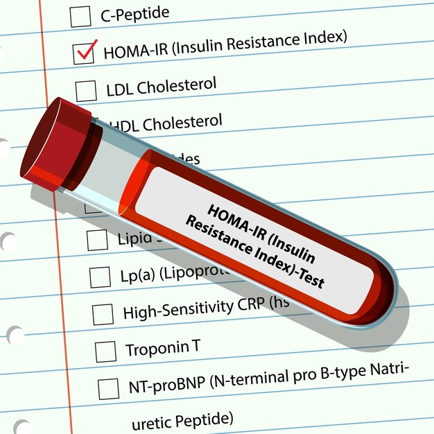Ilustración médica de análisis de sangre con lista de comprobación