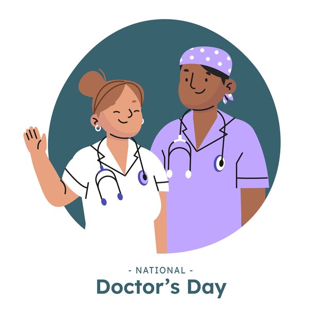 Ilustración de médico y enfermera dibujado a mano