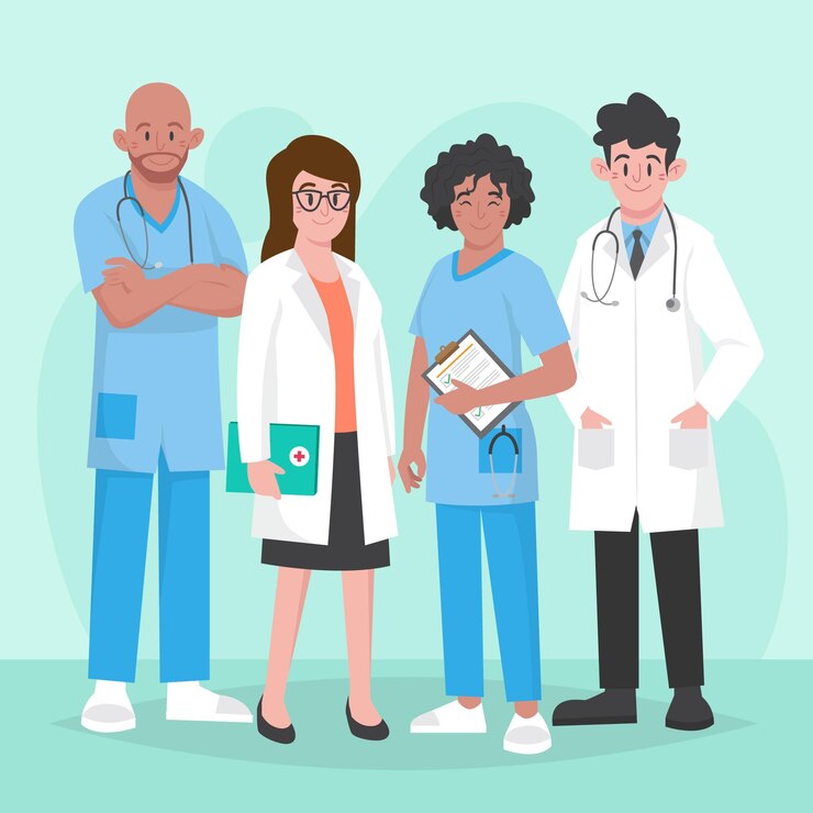 Vector gratuito ilustración de médicos y enfermeras planas orgánicas