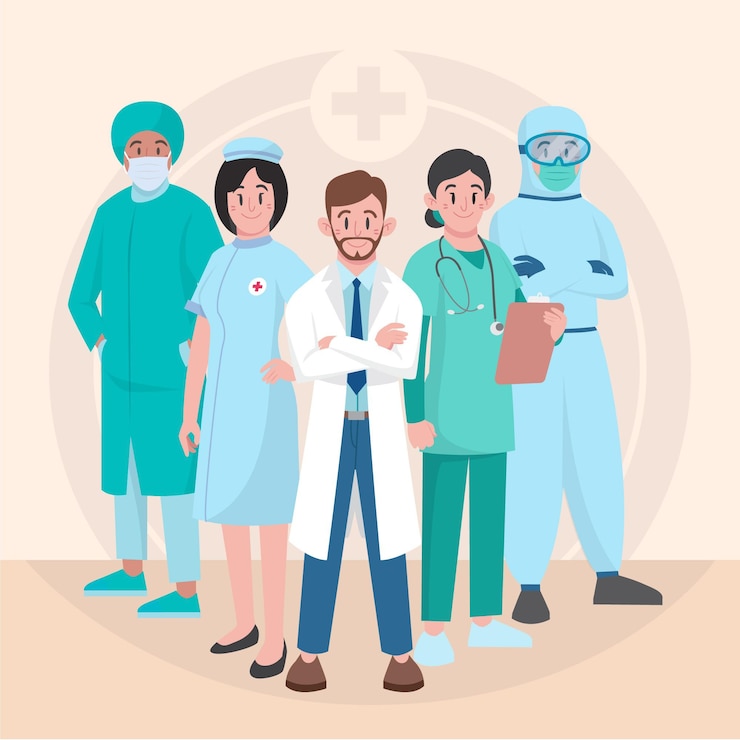 Vector gratuito ilustración de médicos y enfermeras planas orgánicas
