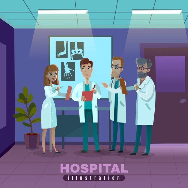 Ilustración de médicos en el hospital